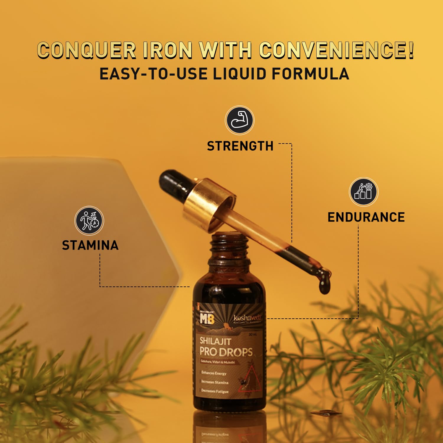 MuscleBlaze Koshaveda Shilajit Pro Drops by (30ml) | Shilajit Original with Gokshura, Vidari & Mulethi | For Energy & Stamina
