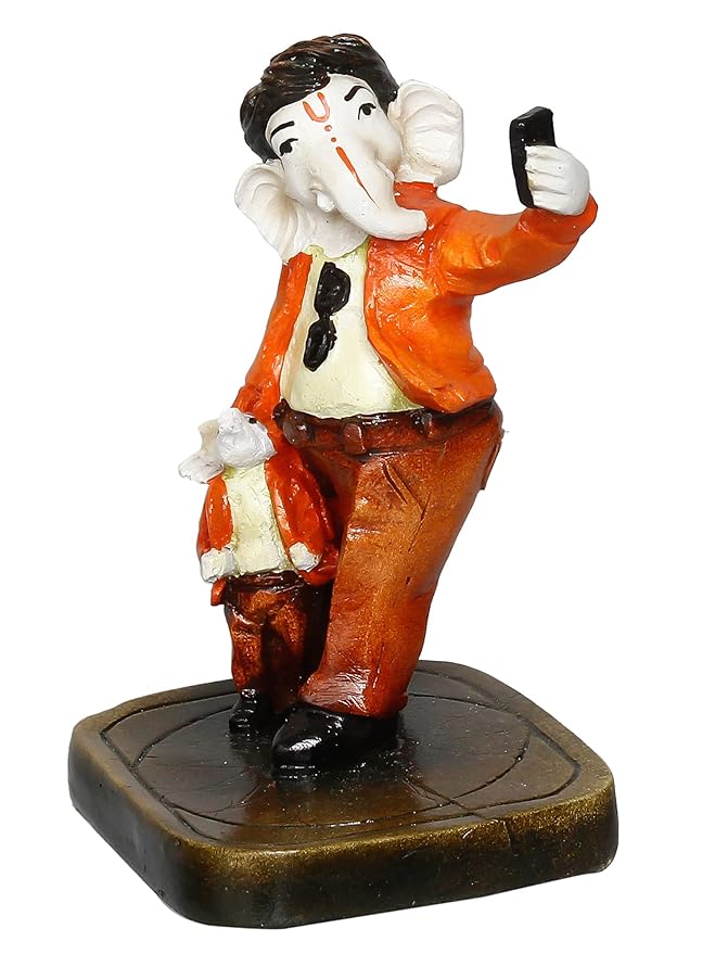 Ecraftindia Handcrafted Polyresin Lord Ganesha Idol Taking Selfie With Mushak Statue Decorative Showpiece