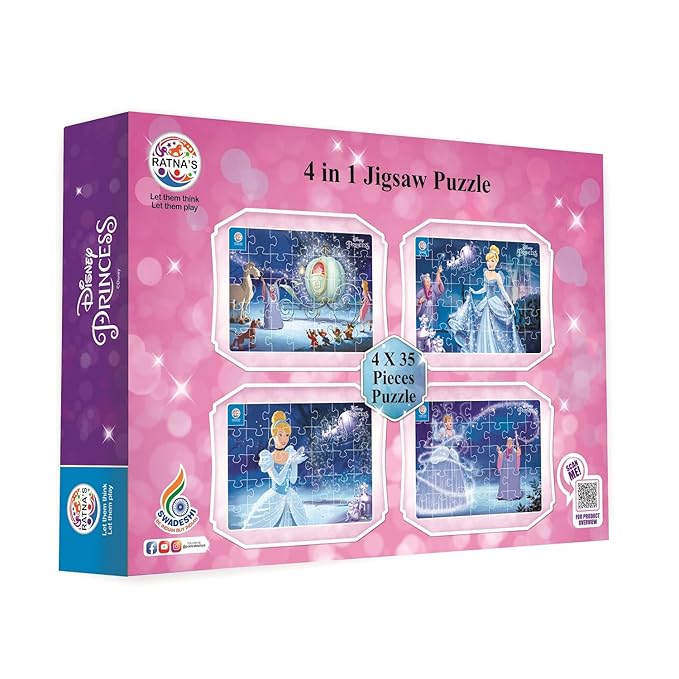 Ratna's 4 in 1 Disney Jigsaw Puzzle 140 Pieces for Kids | 4 Jigsaw Puzzles 35 Pieces Each | Cinderella