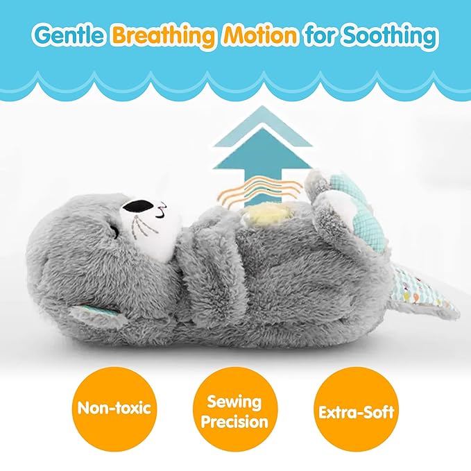 Kidology Baby Plush Toy with Music Lights & Breathing Motion Grey Colour - 30 cm