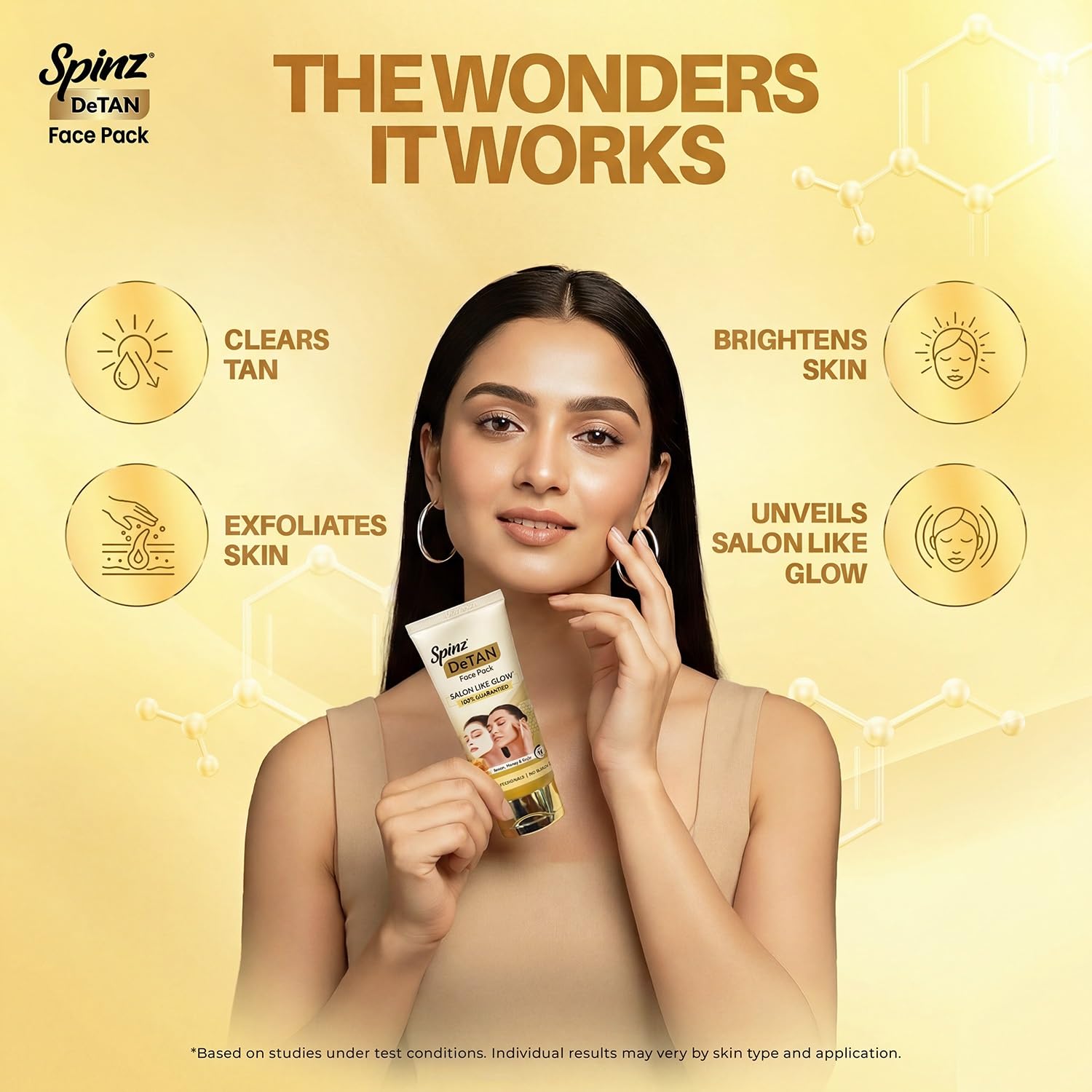 Spinz DeTan Face Pack with Besan, Honey & Kojic Acid | Tan Removal cream for Brightening & Glow | Salon-like Glow in 15 mins | 100gm