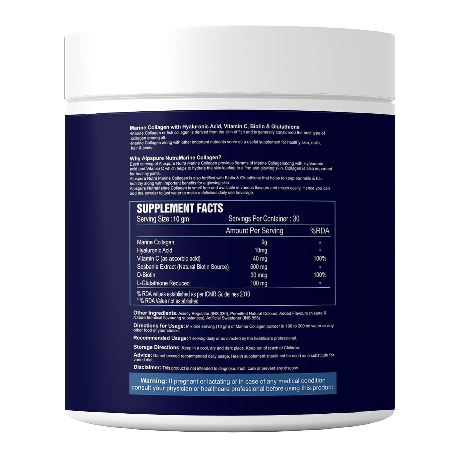 Sea life Marine Collagen Powder | Fish Collagen(300 GM) with Hyaluronic acid, Vitamin-C,Biotin & Glutathione for Hair, Nails, Skin, Muscle and Joints Health (Orange Flavour) Pack of-1