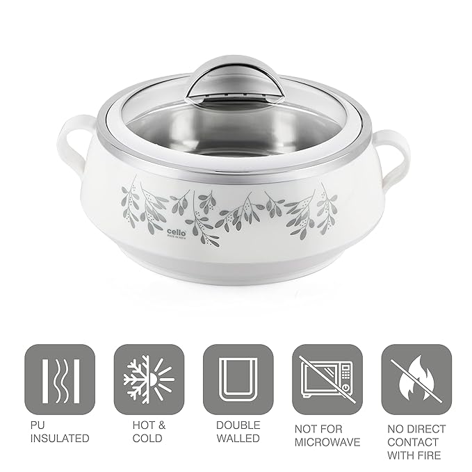 Cello Glitter Casserole With Inner Steel | Insulated Stainless Steel Inner Body Casserole Set for Meal | Set of 3