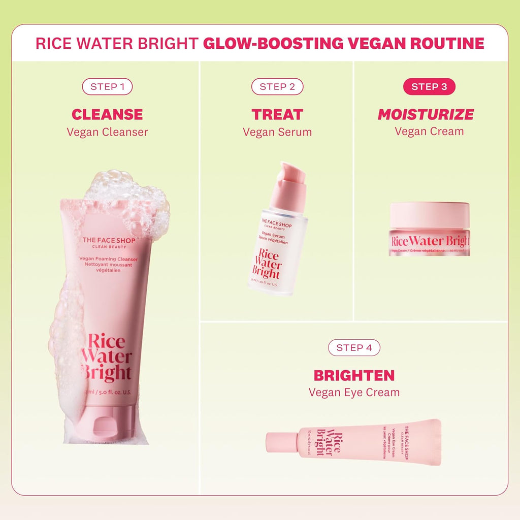 The Face Shop Rice Water Bright Vegan Cream with Ceramide, Niacinamide & Hyaluronic Acid | Brightens Skin, Fades Blemishes & Acne Marks | Korean Skin Care | 50ml