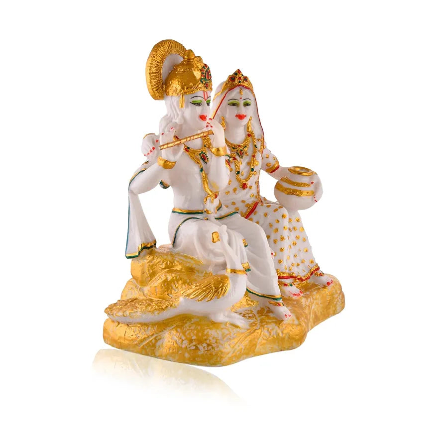 CraftVatika Radha Krishna Murti Dust Idol Marble Radhe Krishna Statue Radha Krishna Sitting-TP2