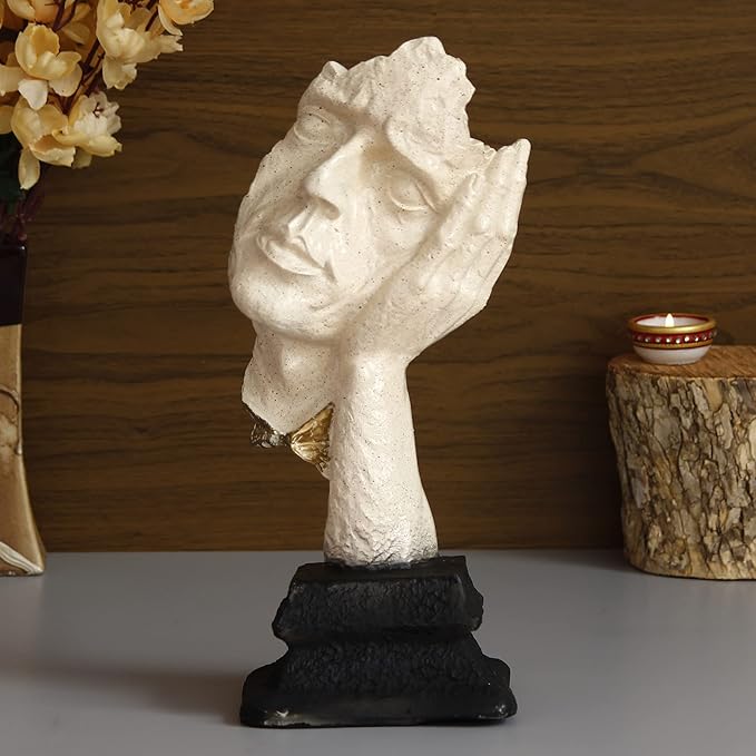 Ecraftindia White Antique Finish Thinking Man Face Handcrafted Decorative Polyresin Showpiece