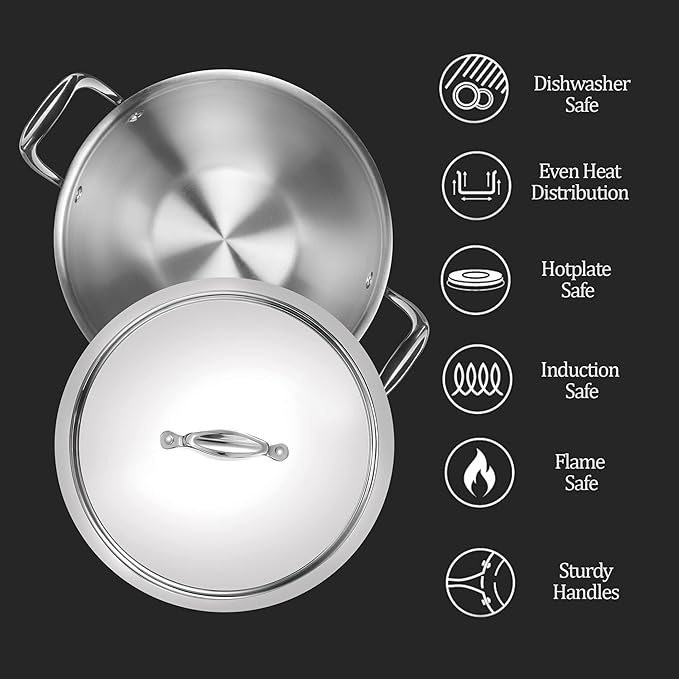 Milton Pro Cook Triply Deep Stainless Steel 24 Cm Kadai With Lid, 3.6 Litres - 2256 gms