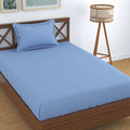 Homefab India 160 TC Stripe Glace Cotton Single BedSheet with 1 Pillow Cover Sky Blue