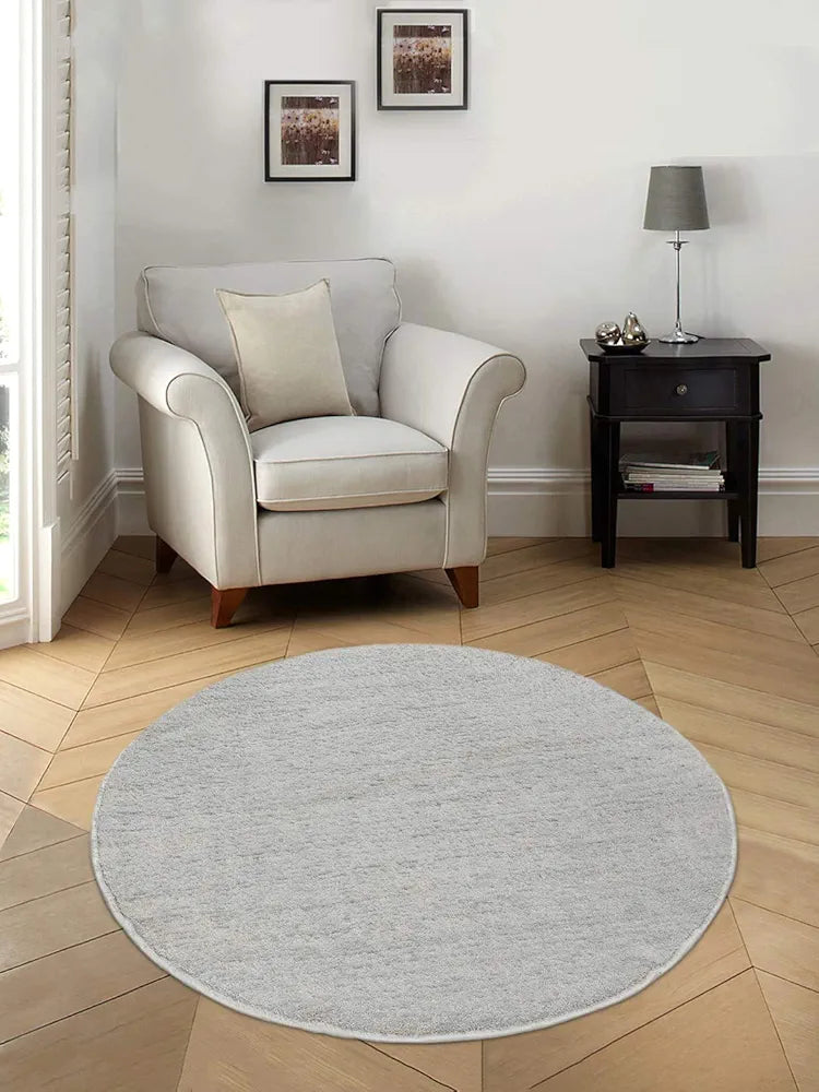 Saral Home Neo Shaggy Yarn Anti-Skid Round Mats Colour Grey