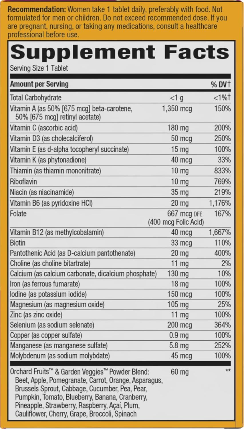 Nature's Way Alive! Ultra Multivitamin for Women, Complete Daily Women's Vitamins, High Potency Formula, Promotes Energy Metabolism and Muscle Function*, Vitamin A, C, D, Methylated B12, 60 Tablets