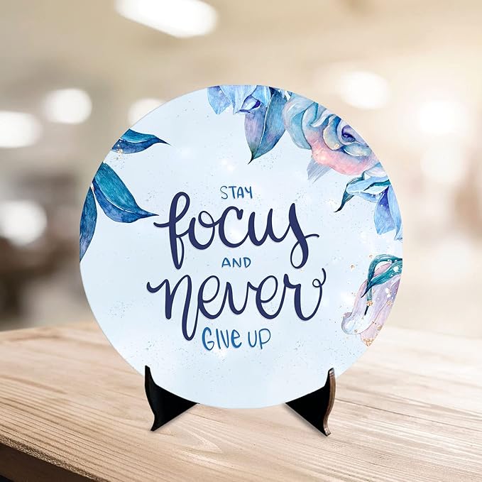 Artvibes Showpiece Idols and Figurines for Home and Office Decor | Wooden Stylish Quotes Stay Focus Never Give Up Table
