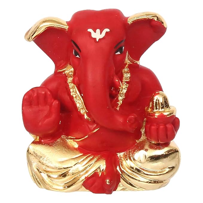 Ecraftindia Gold Plated Red Appu Ganesha Decorative Showpiece