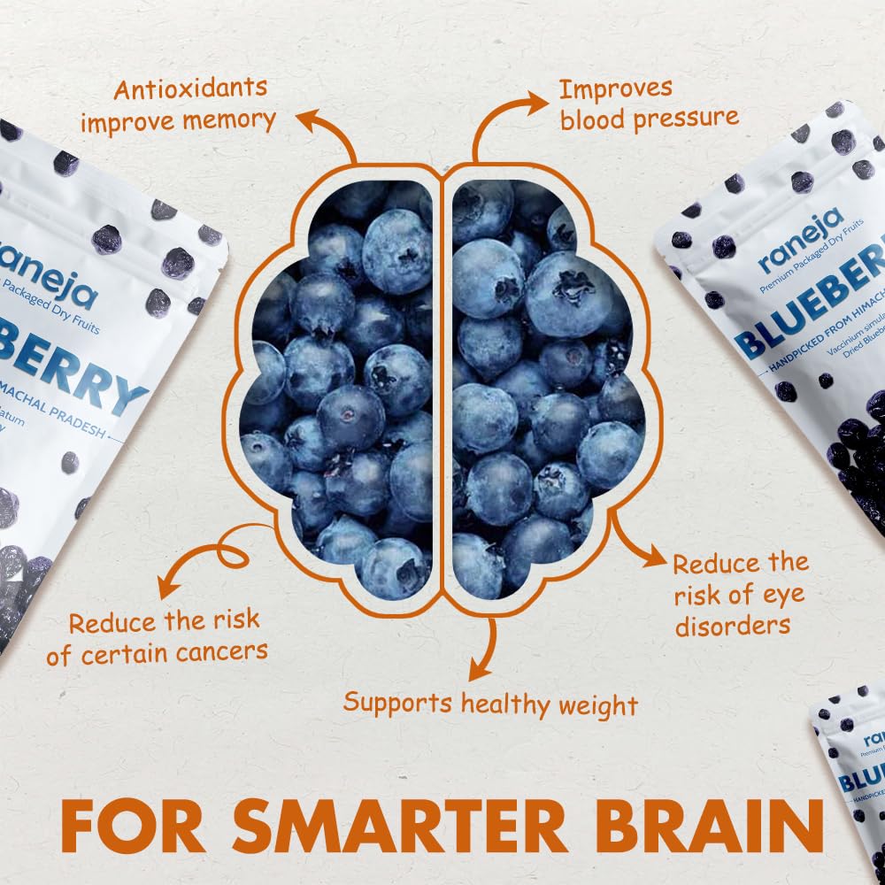 RANEJA 100% Natural Premium Blueberries Without added Sugar | Dried Seedless Blueberries | Dry Fruits | Healthy & Tasty Whole & Dried Blueberry | Rich In Calcium And Vitamin K | Non-GMO(200gm)