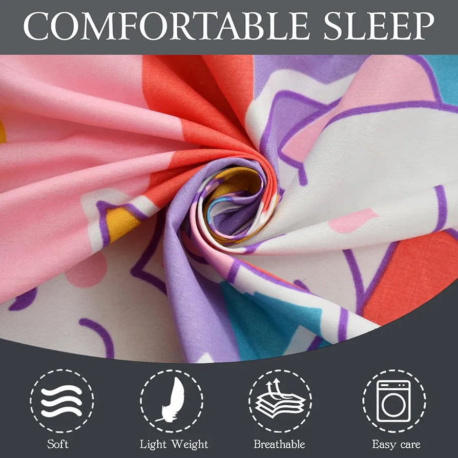 Fresh From Loom Bed Sheet Cartoon Printed Double Bedsheets King Size for Kids with 2 Pillow Cover Unicorn Multicolor