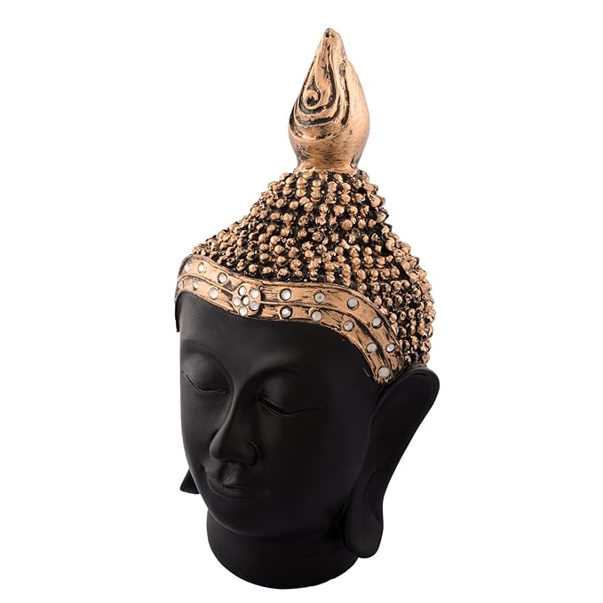 Ecraftindia Elegant Buddha Head Polyresin Statue | Red and Brown