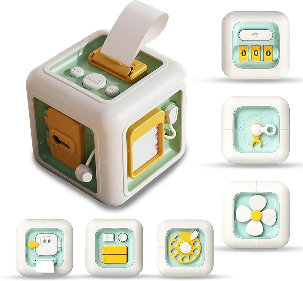 Lefan Montessori for 1 Year Old, Activity Busy Cube Sensory Toys for Toddlers Birthday Gifts for Learning Motor Skills Travel Toys Educational Learning 12-18 Months Baby Kids-Pack of 1pcs