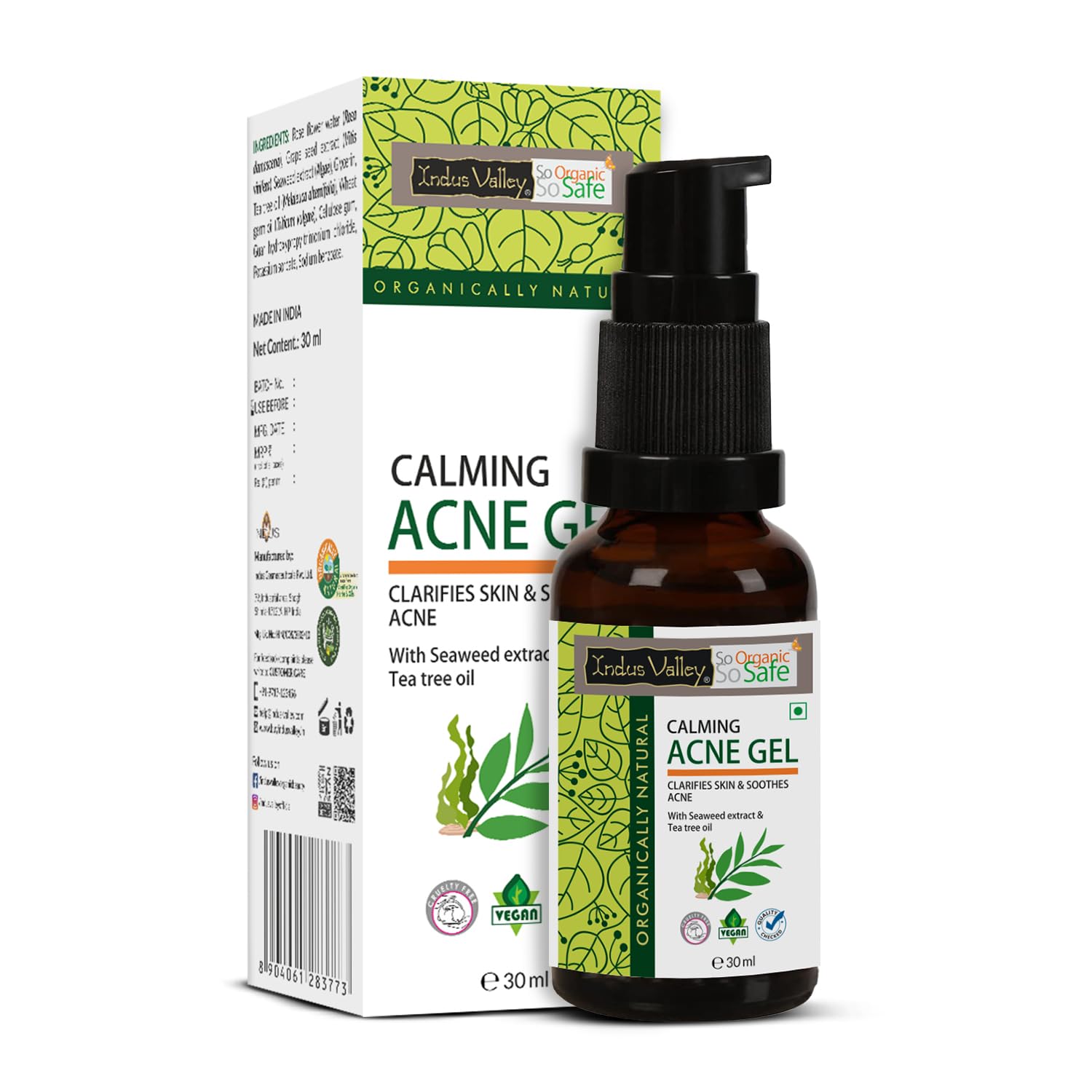 Indus Valley Calming Acne Gel with Seaweed Extract & Tea Tree Oil for Pimples, Soothes, Clarifies, and Refreshes Skin Naturally – 30ml