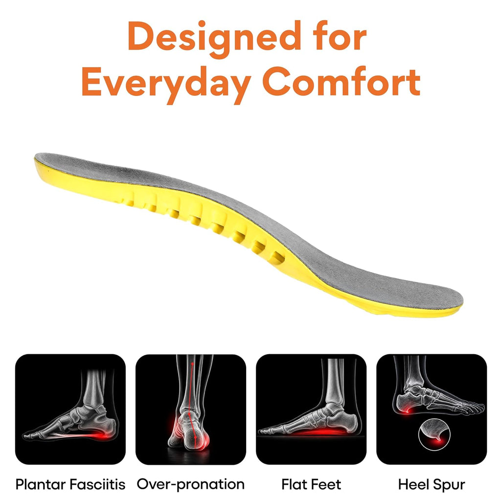 FOVERA Arch Support Gel Insoles for Men & Women – Premium Soft Shoe Insoles with Massaging Gel Technology, Micro-Shock Absorption, Breathable Fabric Top, for Walking, Running & Daily Wear
