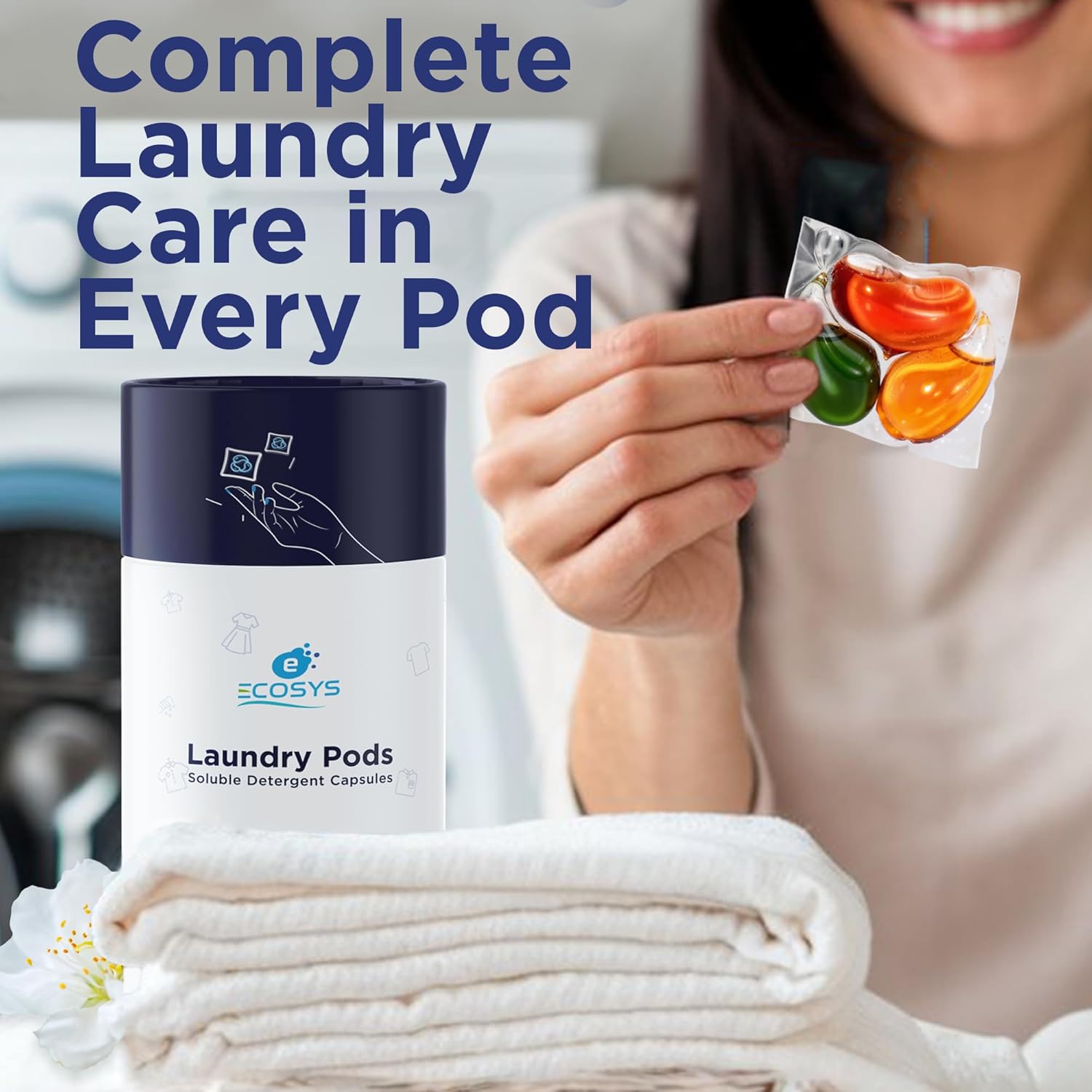 Ecosys 3-in-1 Dissolvable Magic Laundry Pods for 20 washes:Bioenzymes Infused,Tough Stain Fighter for Top & Front Load with Floral Aroma,1 Pod = 1 Wash for 5-7kg