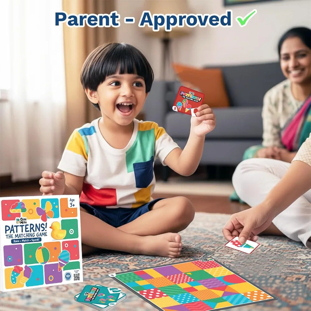 GiniMini Pattern The Matching Activity Set for Kids 3 4 5 Fast-Paced Shape Spotting Game with Buzzer Fun Preschool Educational Toy for Focus, Attention & Visual Recognition Party Game Gift