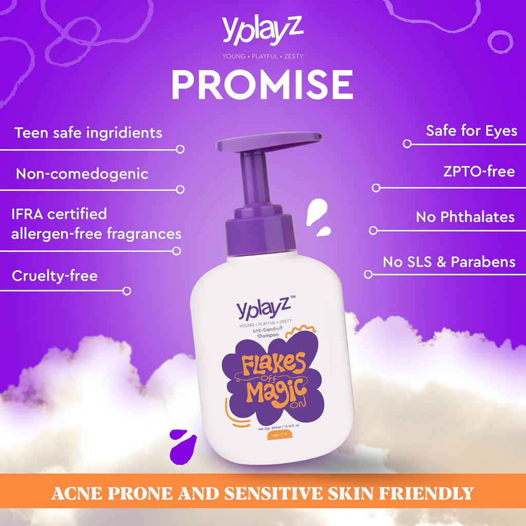 YplayZ Flakes Off Magic On Anti-Dandruff Shampoo for Tweens & Teens, Ages 11-18 - 300 Ml