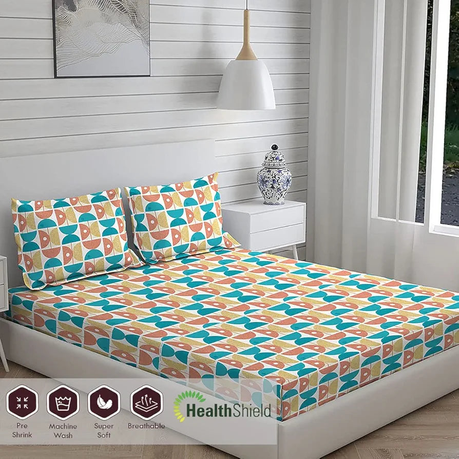 Layers Duracount Bedsheet Set for All Seasons Lightweight 225 CVC King Size Blue/Dark Peach