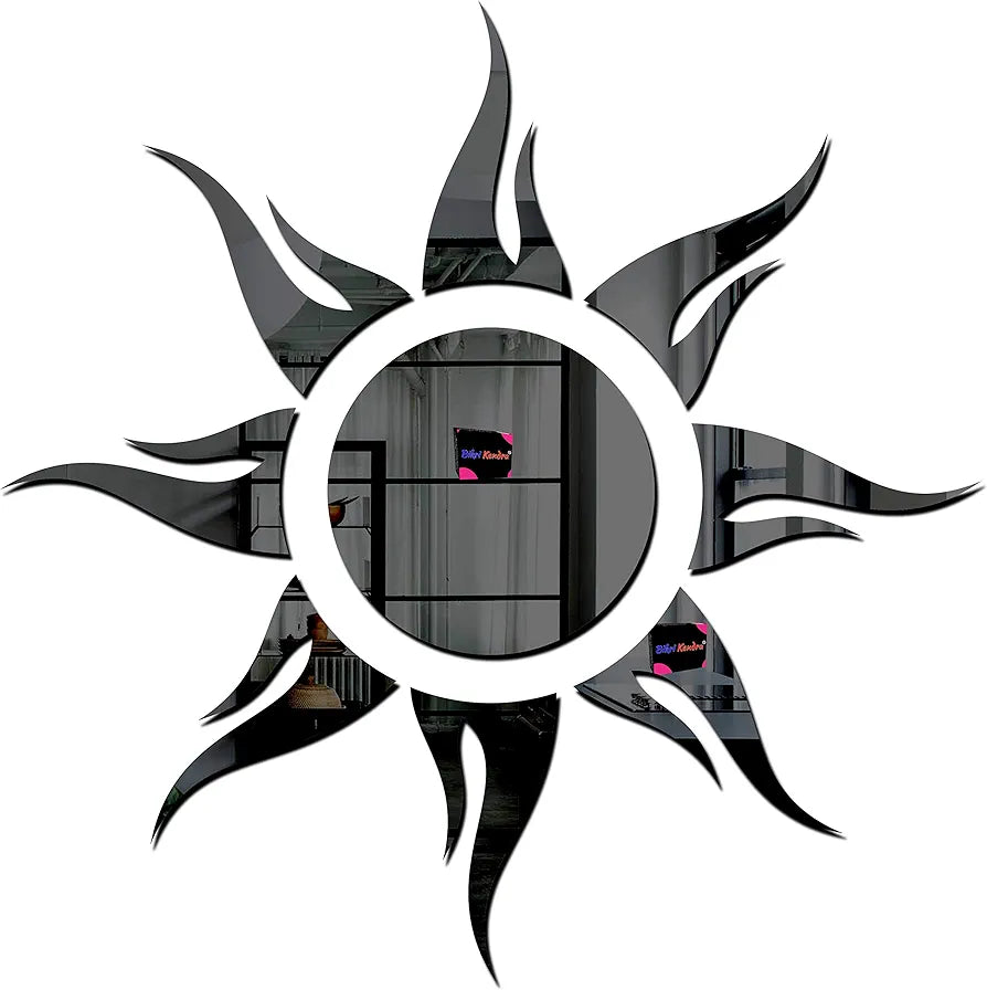 Bikri Kendra Sun Black Mirror Stickers for Wall, Acrylic Mirror Wall Decor Sticker Model 3