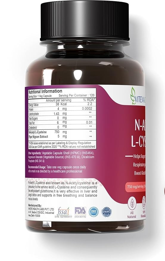 Viteva Organic N-Acetyl L-Cysteine  - 120 Capsules