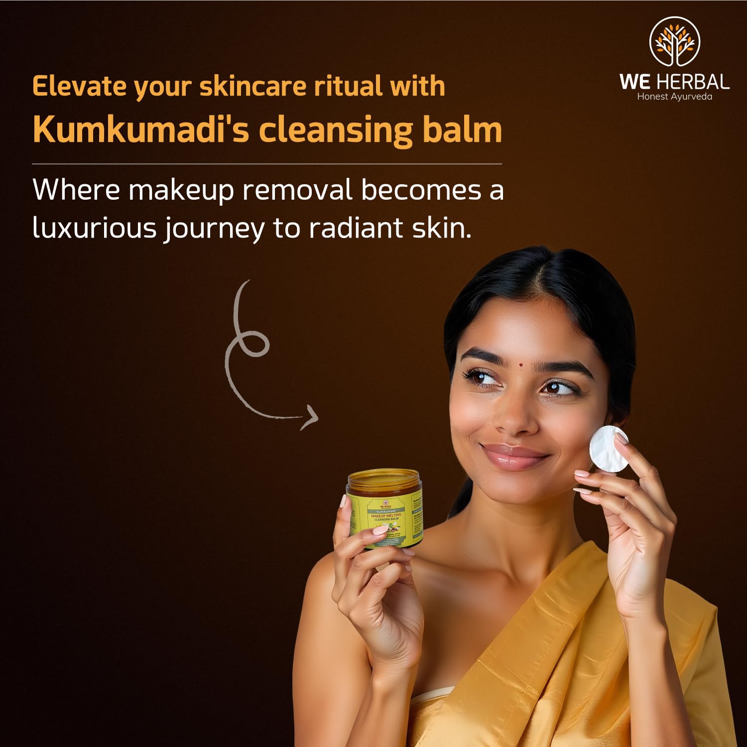 Kumkumadi Makeup Cleansing Balm for Face 100g, Ayurvedic Makeup Remover and Hydrating Face Cleanser, Gently Removes Makeup Dirt and Impurities, Nourishes Skin, Natural, No Artificial Colour Fragrance or Chemicals
