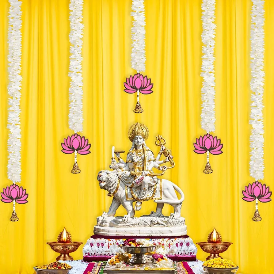 Handmade Artificial Mogra Garland with Lotus Hanging for Decoration White Flower Strings 2.5 Feet Lenght