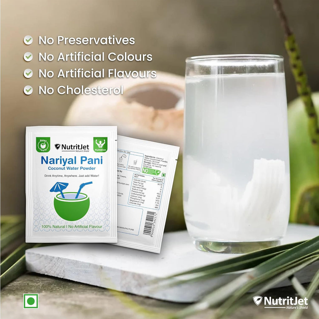 NutritJet Tender Coconut Water Powder For Hydration & Energy Nariyal Pani With No Artificial Colours,Made Using Young Coconuts & Tastes Just Like Real Tender Coconut Water Fresh (Pack Of 30)