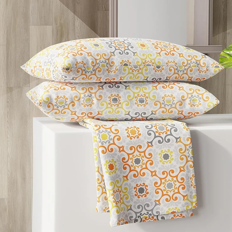 Layers Zen Cotton Blend King Bedsheet Set 1 King Cotton Bedsheet & 2 Pillow Covers Breathable & Anti-Wrinkle 225 CVC Orange