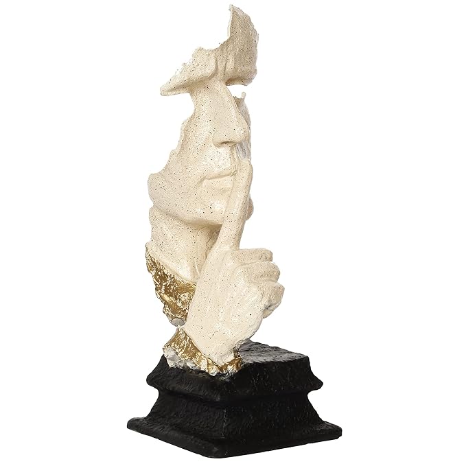 Ecraftindia White Antique Finish Finger on Man Lips Handcrafted Decorative Polyresin Showpiece
