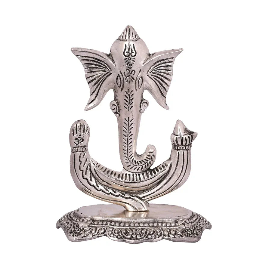 Collectible India Metal Ganesha Idol Showpiece Silver Plated Ganesh Ganpati Statue