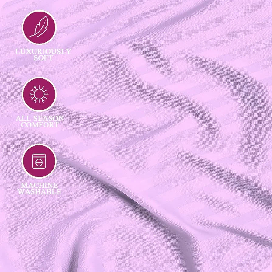 Trance Home Linen 100% Cotton 78x60 inch Queen Fitted 200TC Satin Stripe Elastic Fitted Bedsheet with 2 Pillow Covers Colour Light Pink