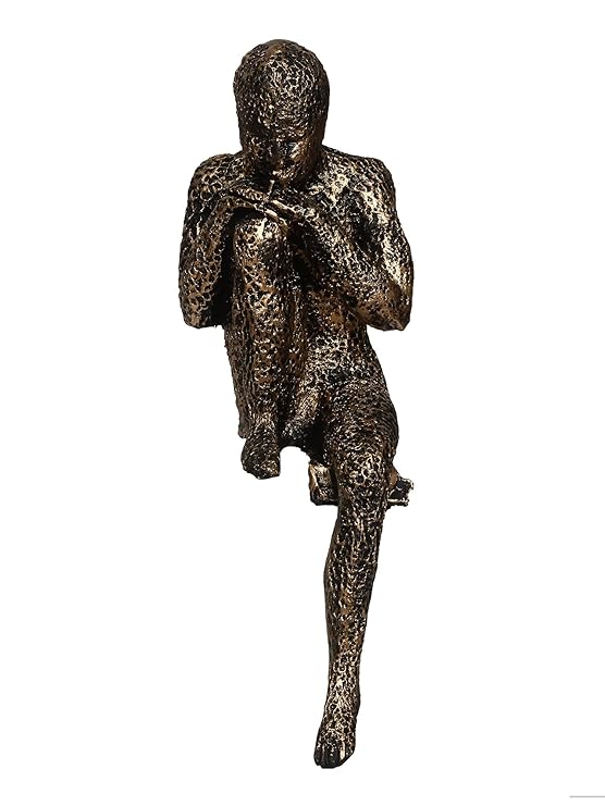 Ecraftindia Man Sitting in Thinking Position Handcrafted Decorative Showpiece | Brown