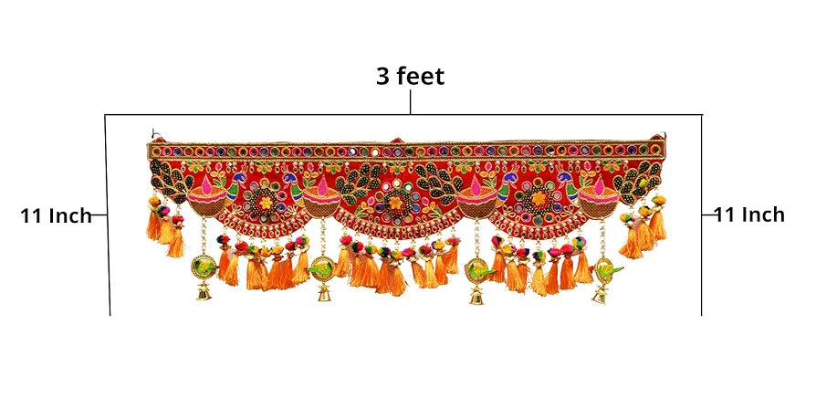 CraftVatika Toran Handmade Door Hanging Bandarwal Toran Peacock Design 3 Feet Length