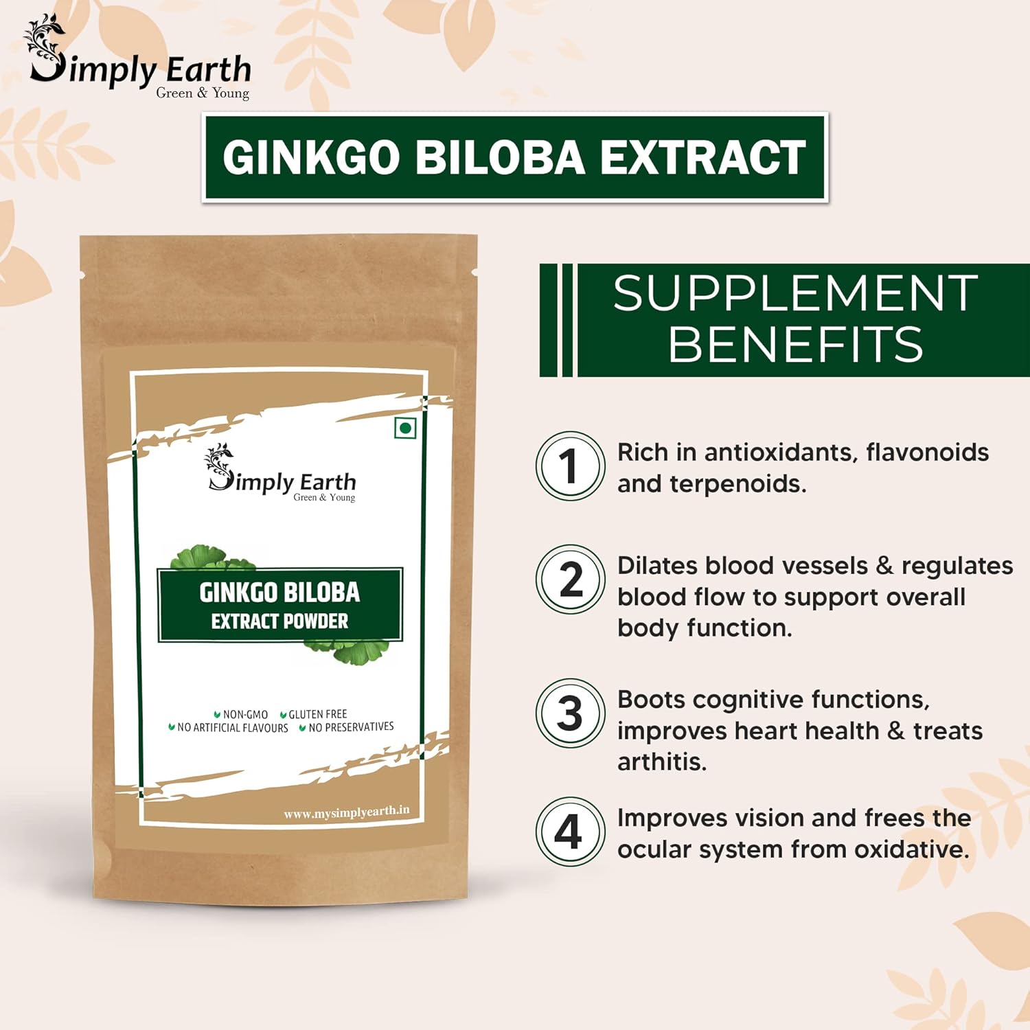 Simply Earth Mind & Body Vitality Combo - Peruvian Maca Root Powder (100g) & Organic Ginkgo Biloba Powder (100g) | For Energy, Immunity, Brain Health & Memory Support