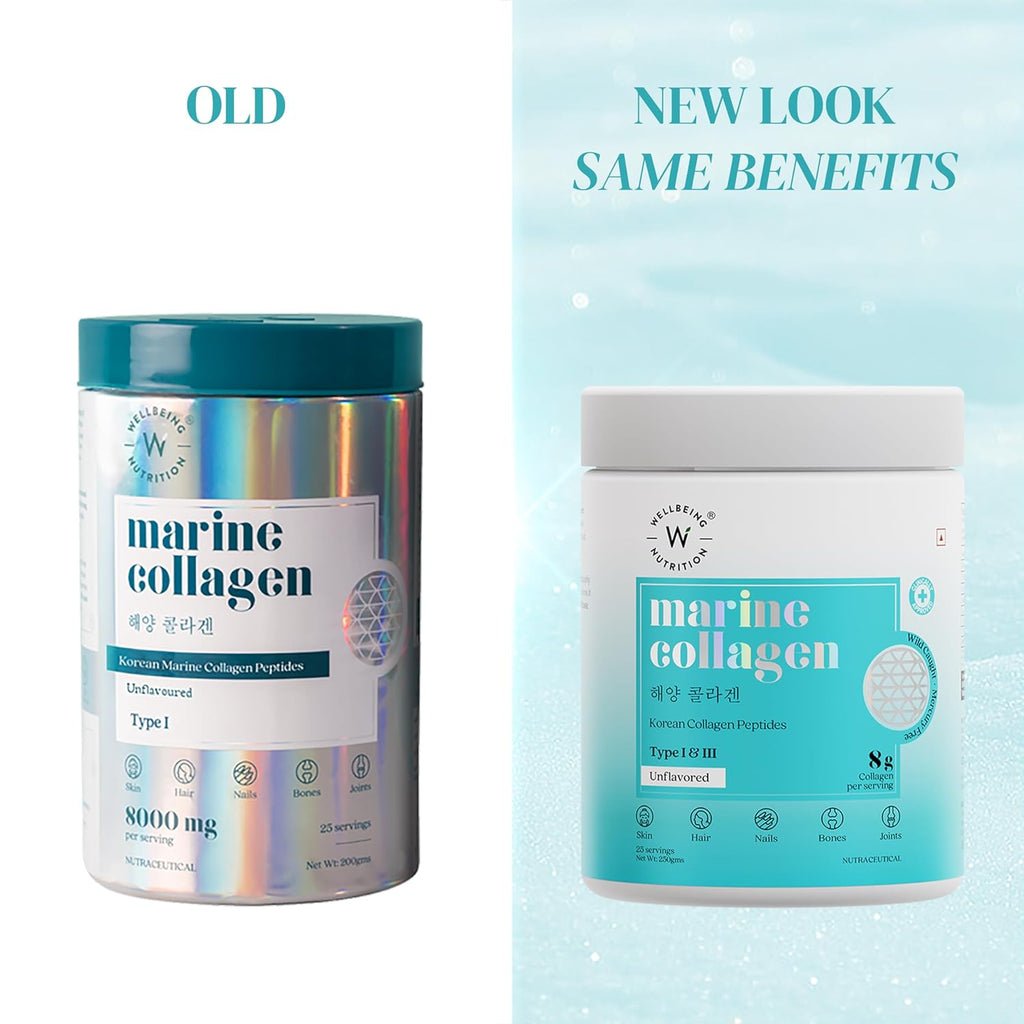 Wellbeing Nutrition Pure Korean Marine Collagen Supplements for Women & Men, 200g | Hydrolyzed Collagen Powder and Amino Acids | Supports Healthy Skin, Hair, Nails, Bone & Joint | Unflavored