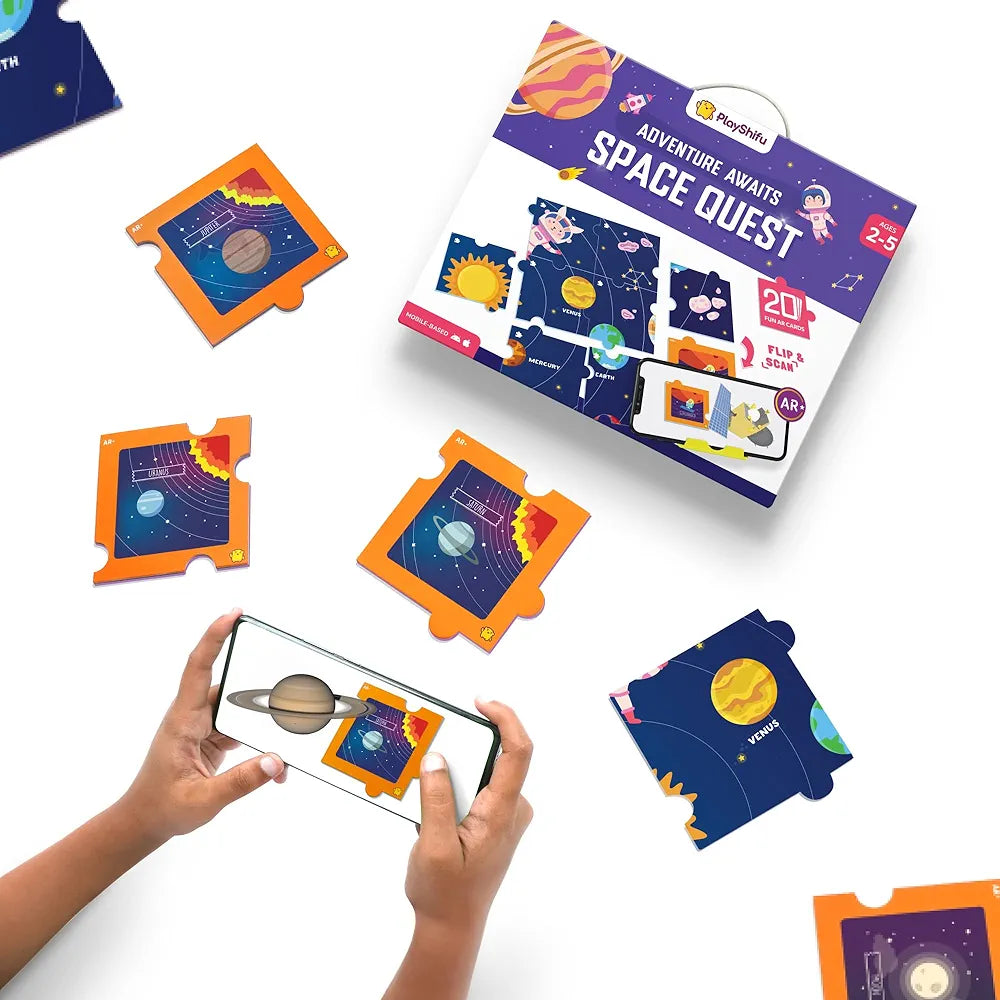 Playshifu 20 Space Flashcards with Space Quest for Kids Boost General Knowledge Builds Vocabulary with 4D Educational AR-Powered STEM Fun Learning Interactive Game