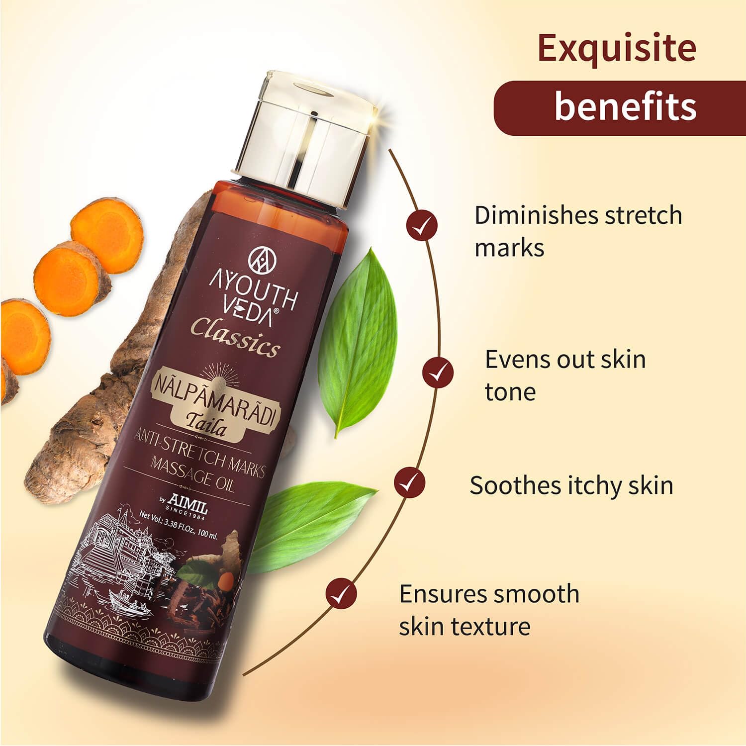 Ayouthveda Nalpamaradi Taila | Work as Stretch Marks Removal Massage Oil | Face & Body Oil Helps to Remove Pigmentation, Scars, Spots & Skin Taning (Pack Of 1-100ml)