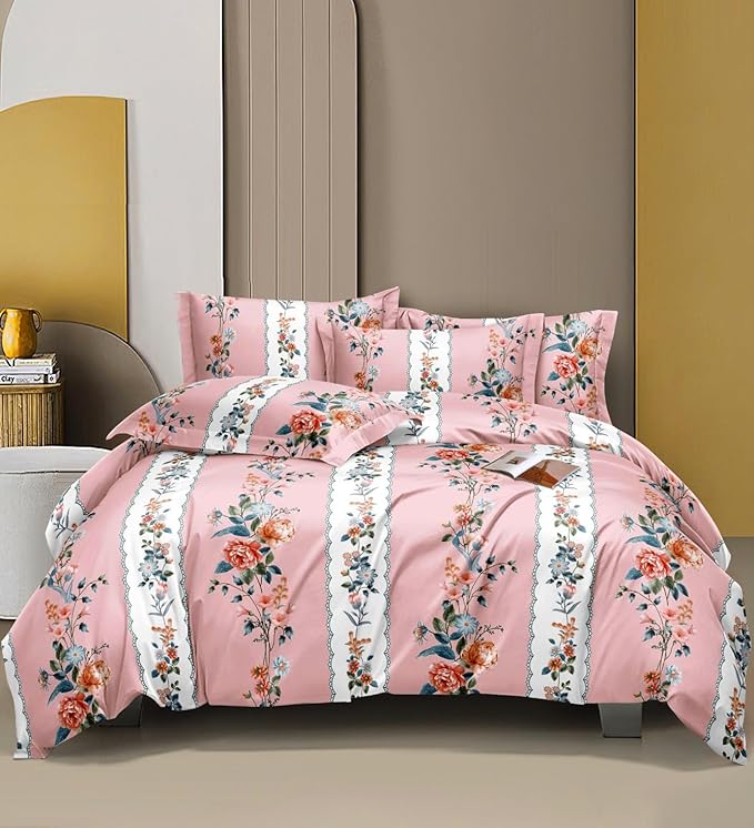 Decomizer Soft Glace Cotton King Size Blanket 2 Large Pillow Covers Pink Bale Colour