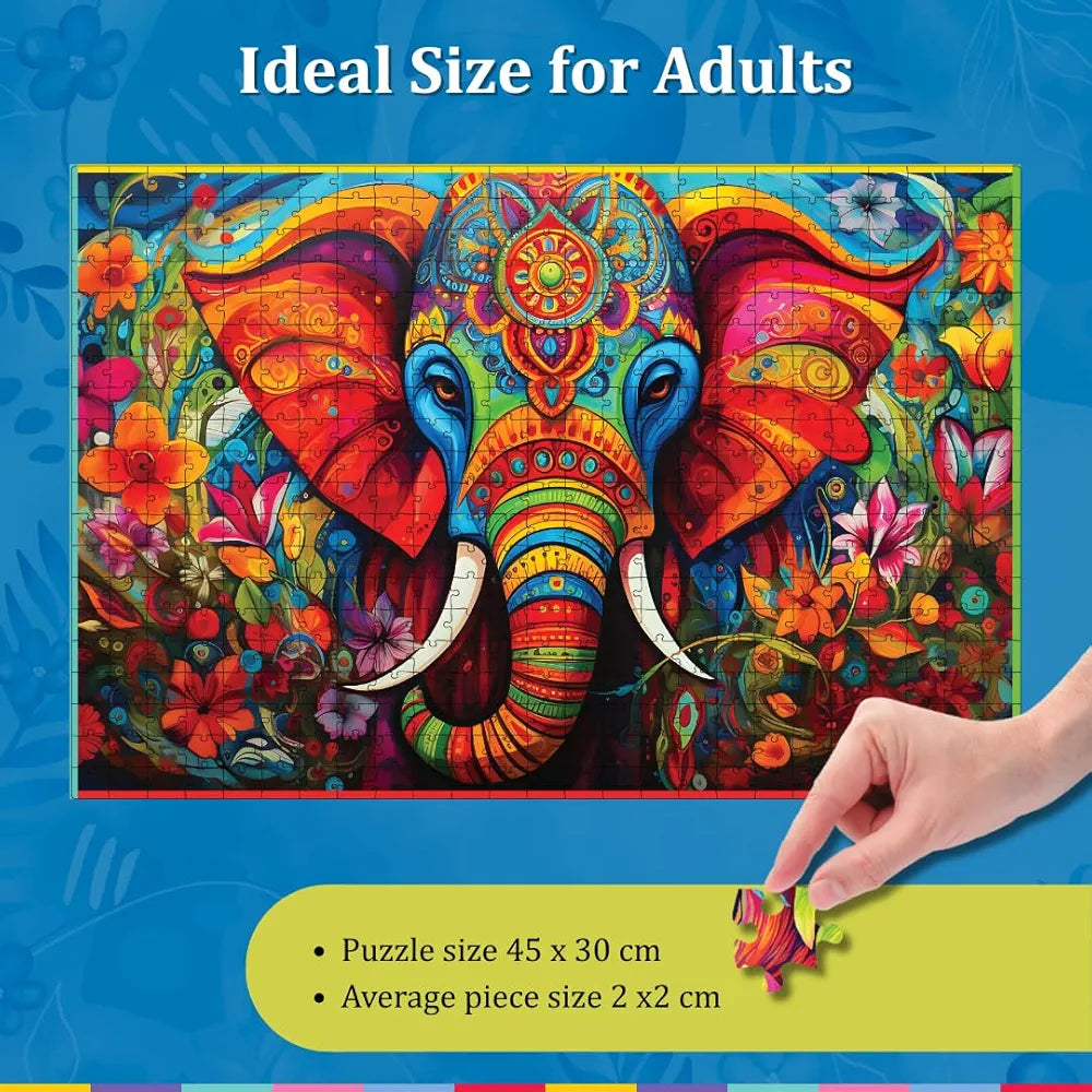 Playhills Wise Elephant Wooden Jigsaw Puzzle 500 Pieces for Adults & Teens  Fun, Durable Jigsaw with Sorting Trays & Poster