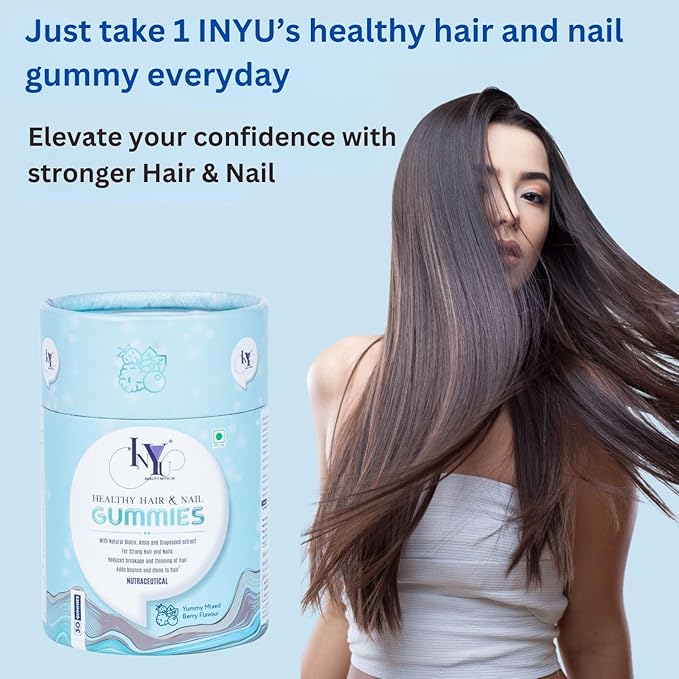 Inyu Healthy Hair & Nail Gummies for Women & Men - 30 Gummies Each (Pack of 2)