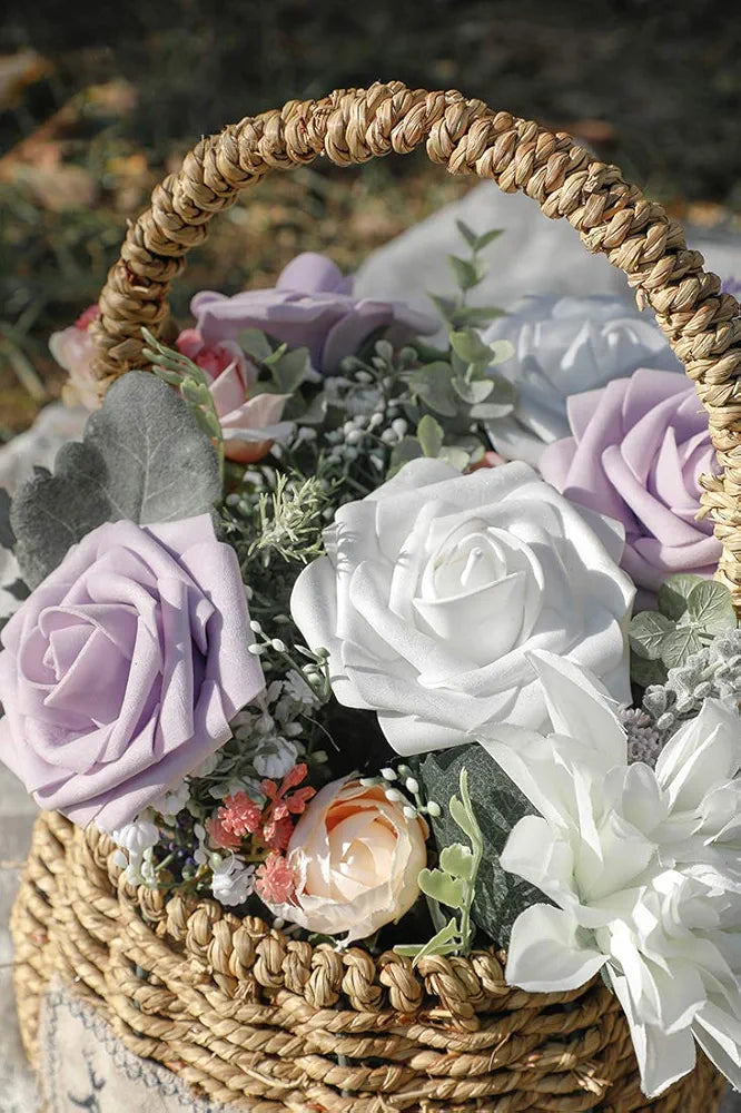 Artificial Flowers White Roses Real Looking Fake Roses with Stem Leaves White