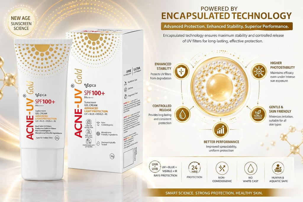 Ipca ACNE-UV GOLD Sunscreen SPF 100+ PA++++ | 30g Oil Free, Non Comedogenic Silicone Gel Sunscreen | UVA/UVB Protection | Water Resistant | No White Cast | Suitable for All Skin Types