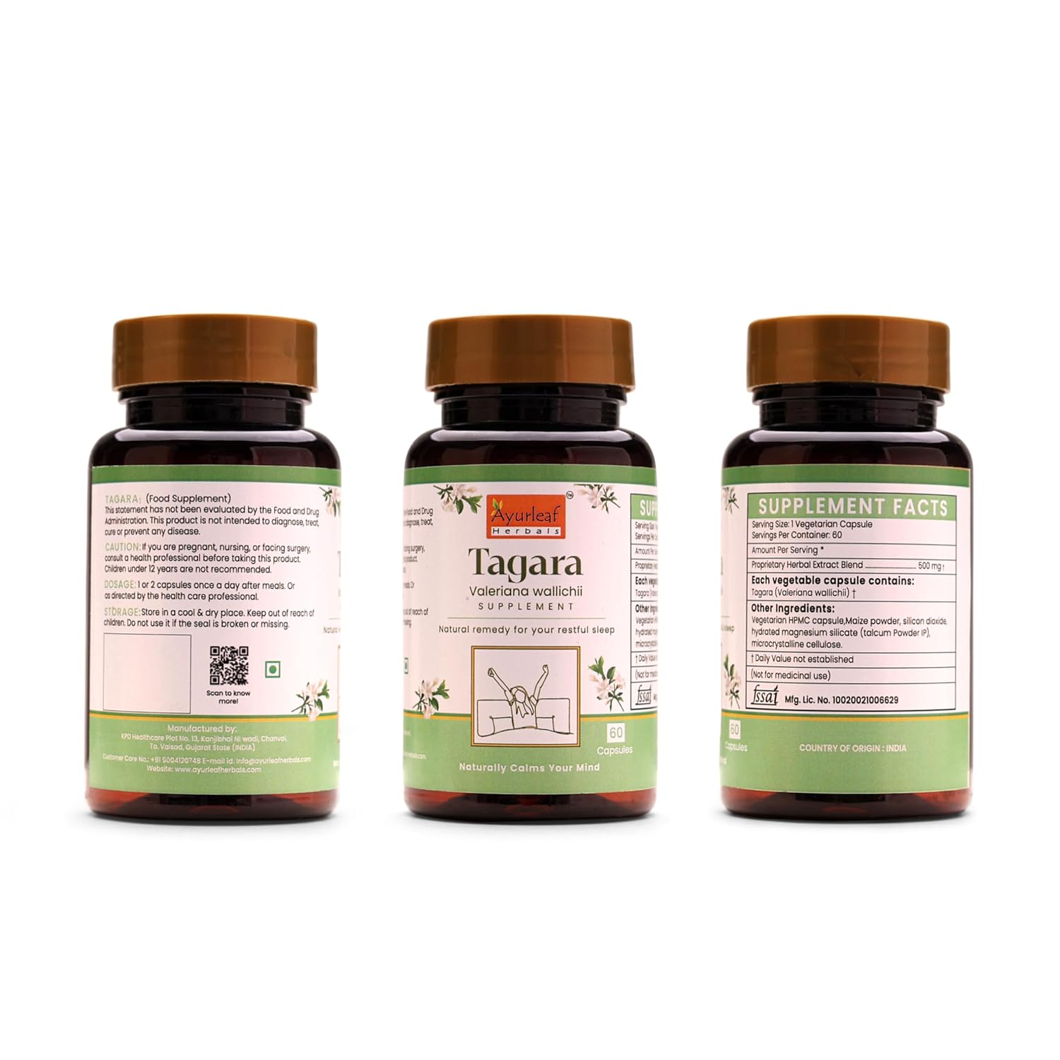 Ayurleaf Herbals Tagara Capsule - 60 Caps (Pack of 2)
