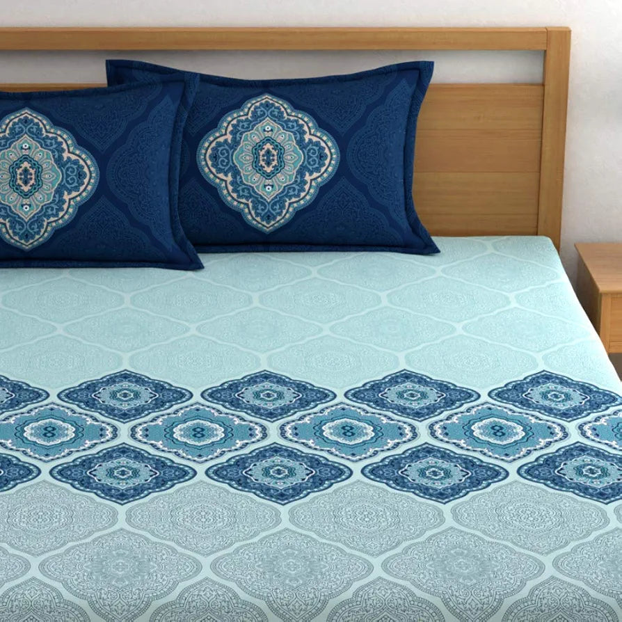Dreamscape Cotton King Bedsheet with 2 Pillow Covers 11 blue