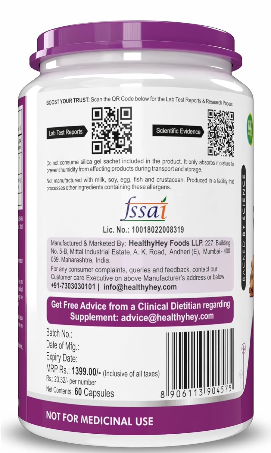 HealthyHey Nutrition Salacia Reticulata Bark Extract - 500mg per serving - 60 Vegetable Capsules