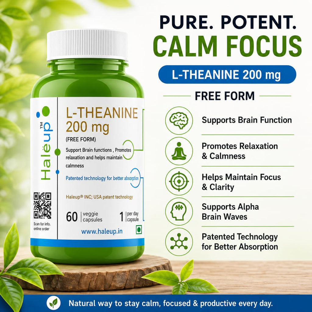 Haleup L-Theanine 200 mg | High Bioavailability Formula | Promotes Calm, Focus & Relaxation | Haleup USA, 60 capsules (60 count X 1)